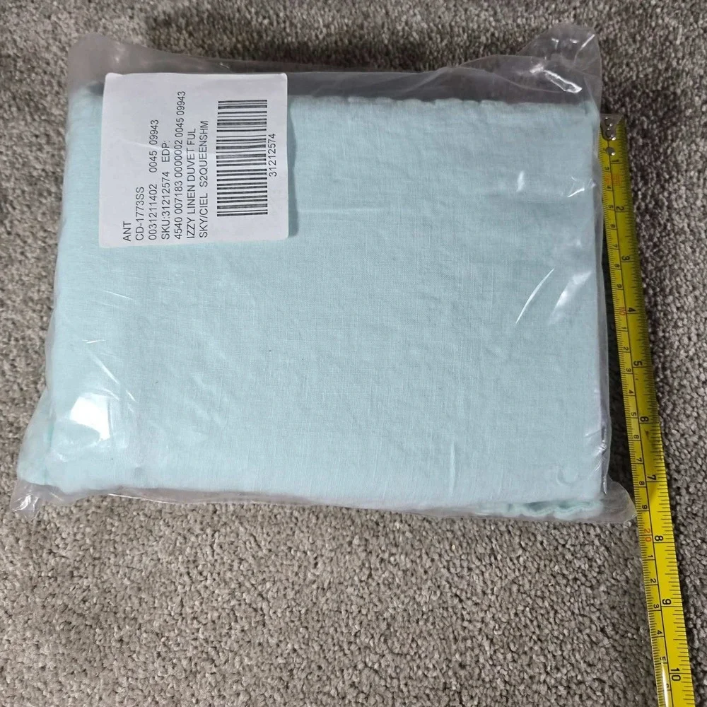 Anthropologie Izzy Linen Duvet Full Sky Ciel Blue + 2 Queen Shams Portugal